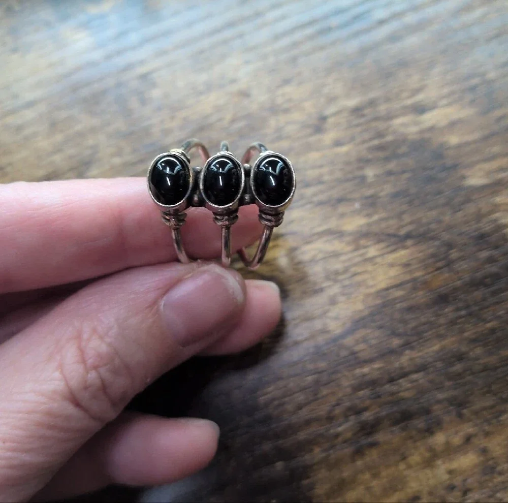 Sterling Silver Triple Black Onyx Stackable Ring